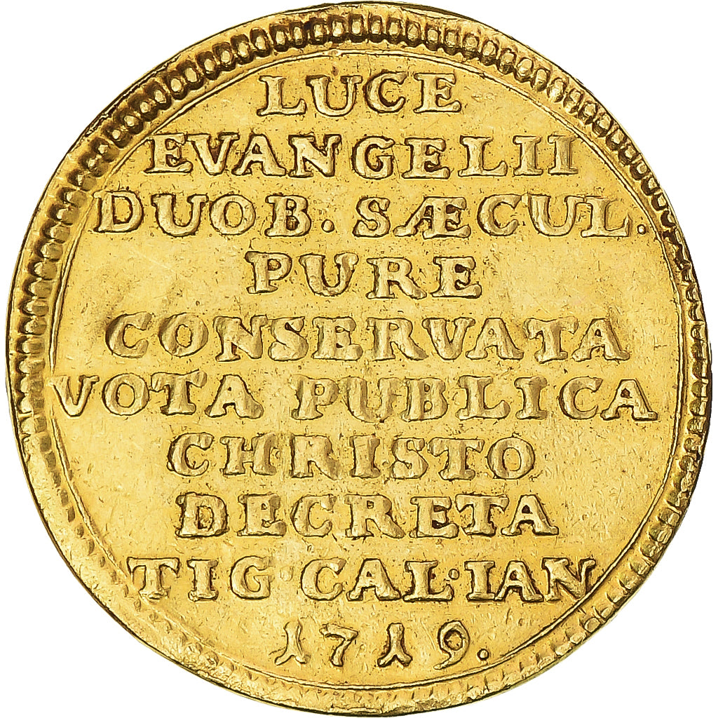 Coin, Switzerland, Ducat, 1719, Zürich, Ulrich Zwingli, AU(55-58), Gold, KM:M1