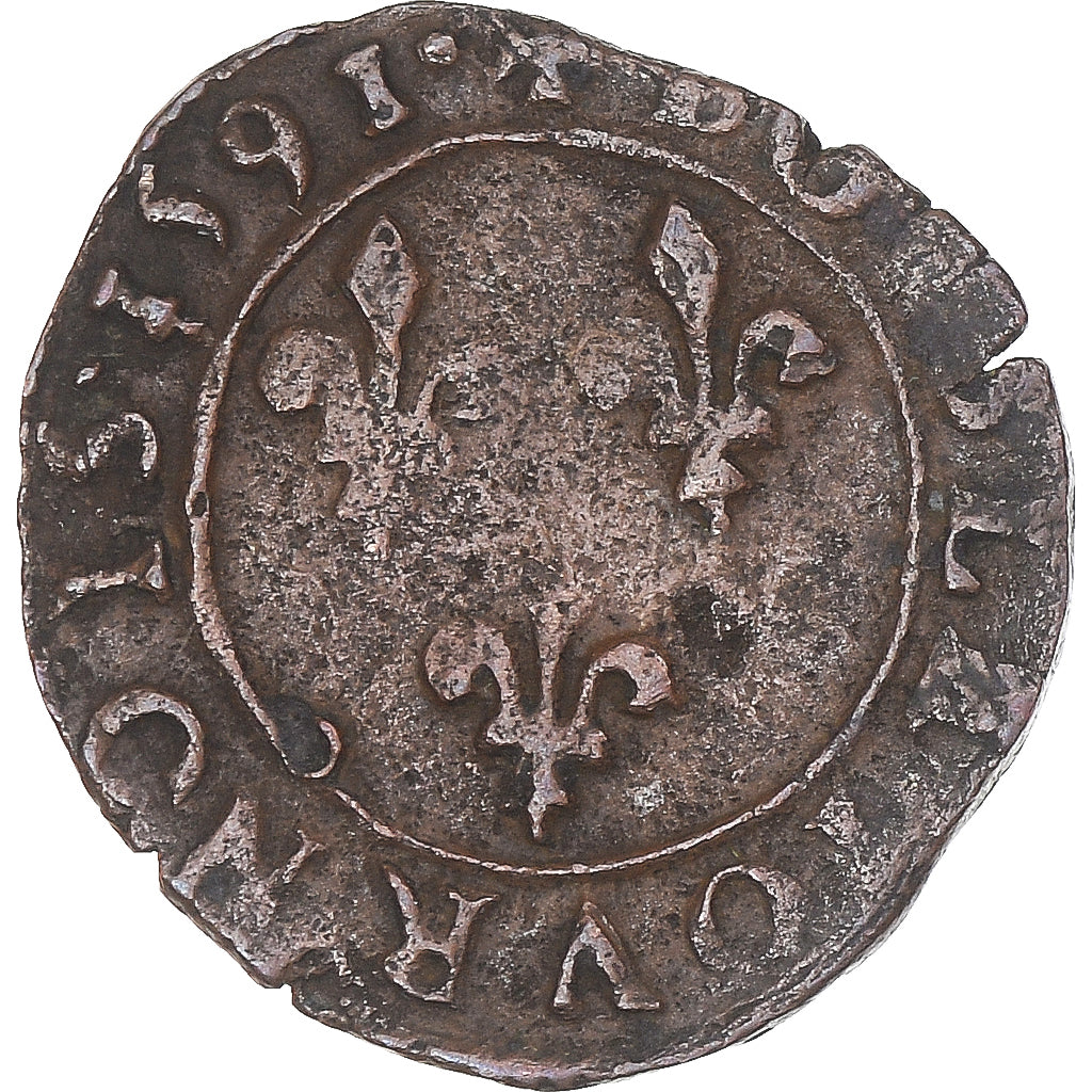 Monnaie, France, Henri IV, Double Tournois, 1591, Rennes, TTB, Cuivre