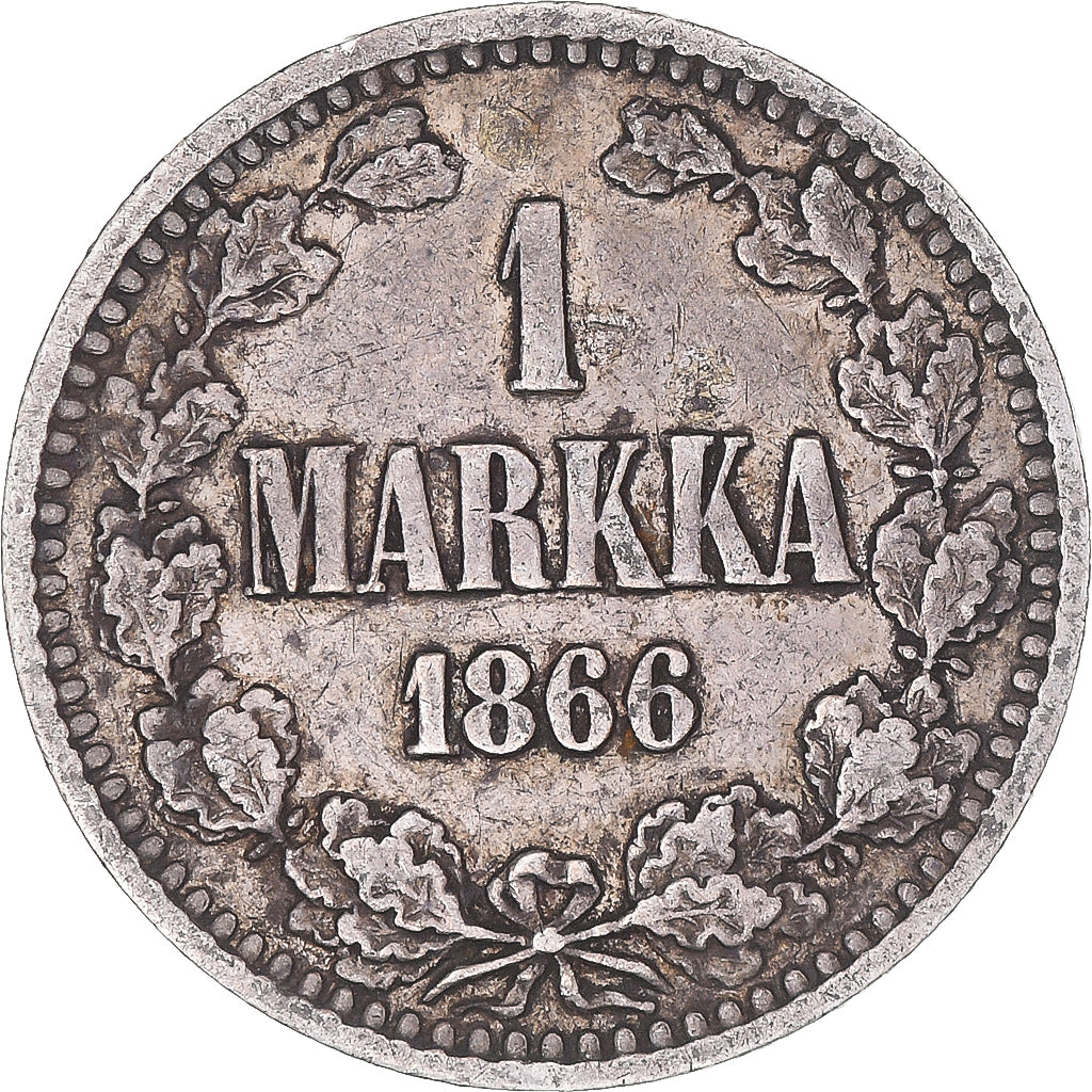 Moeda, Finlândia, Alexander II, Markka, 1866, Helsinki, EF(40-45), Prata