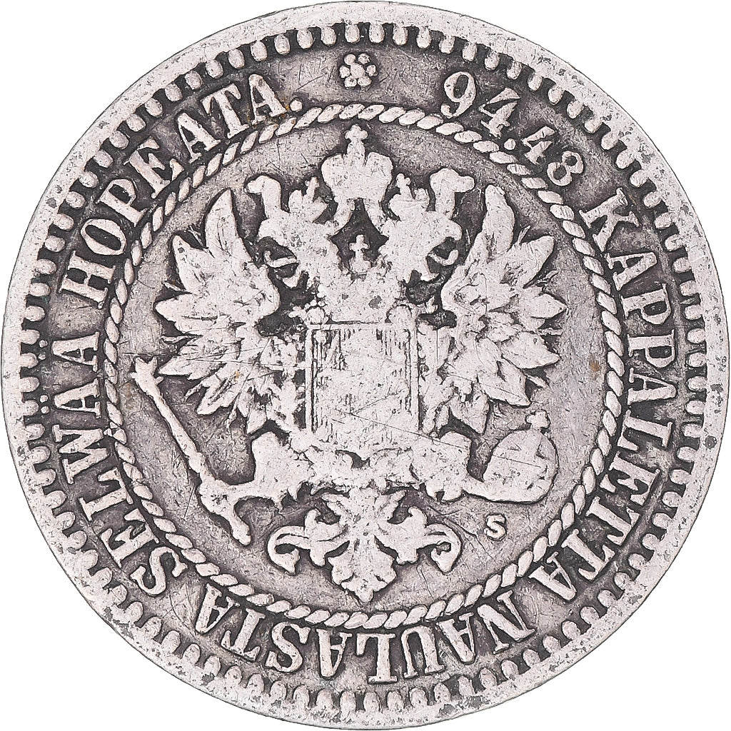 Coin, Finland, Alexander II, Markka, 1866, Helsinki, VF(20-25), Silver, KM:3.1