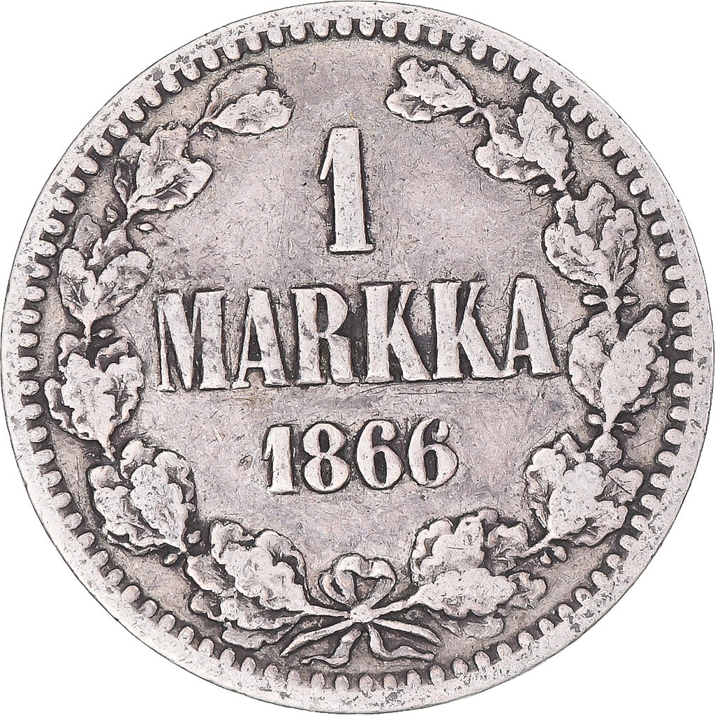 Coin, Finland, Alexander II, Markka, 1866, Helsinki, VF(20-25), Silver, KM:3.1