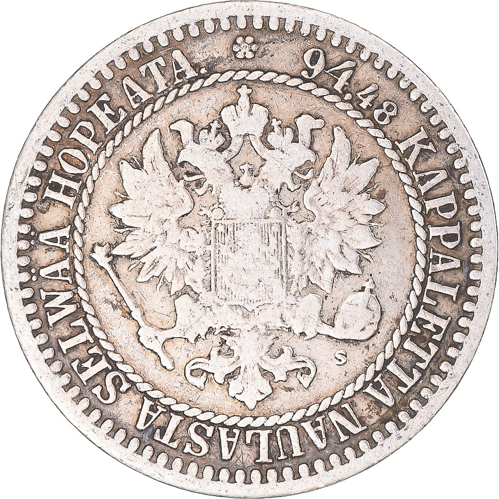 Coin, Finland, Alexander II, Markka, 1866, Helsinki, VF(20-25), Silver, KM:3.1