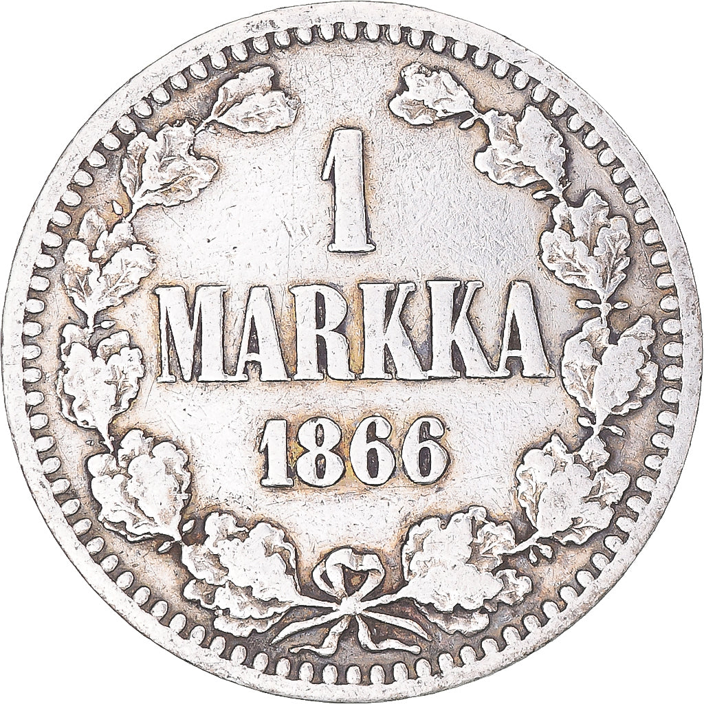 Coin, Finland, Alexander II, Markka, 1866, Helsinki, VF(20-25), Silver, KM:3.1