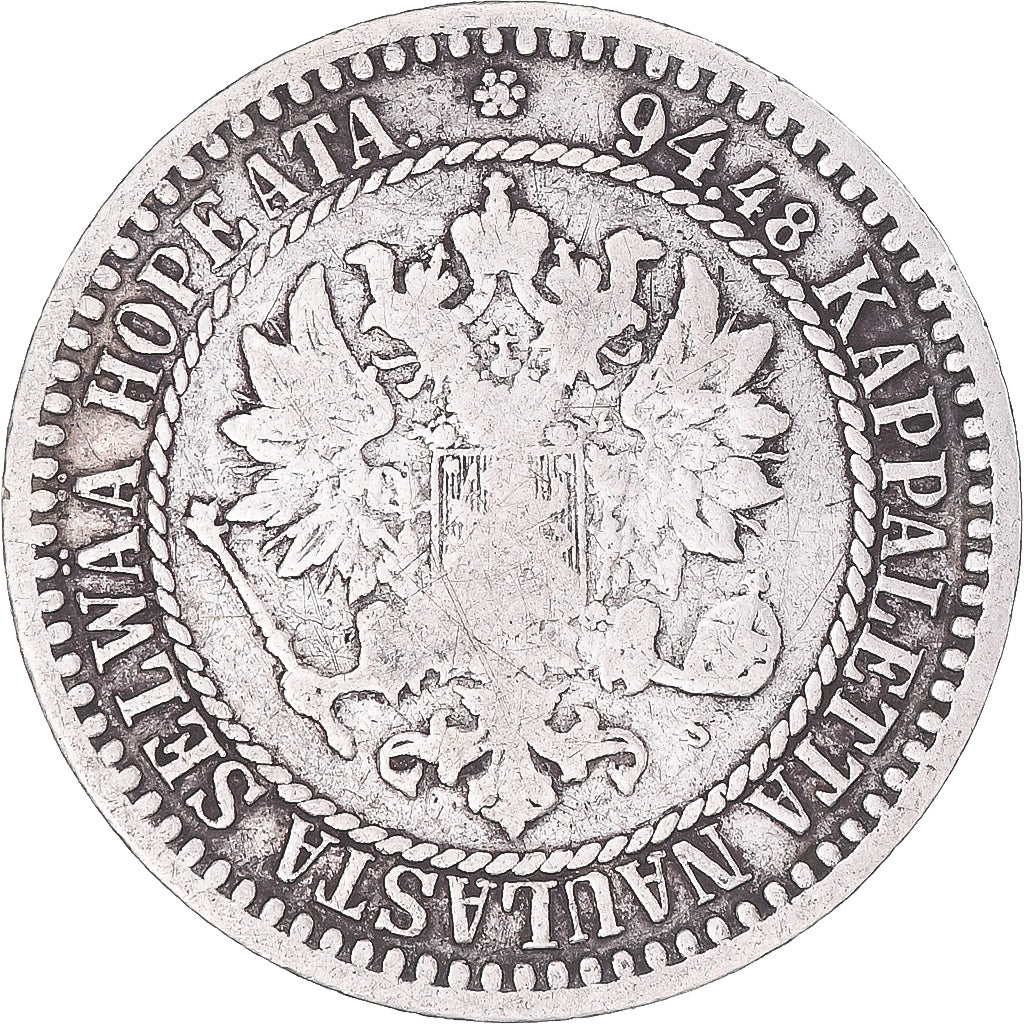 Moneta, Finlandia, Alexander II, Markka, 1866, Helsinki, MB, Argento, KM:3.1