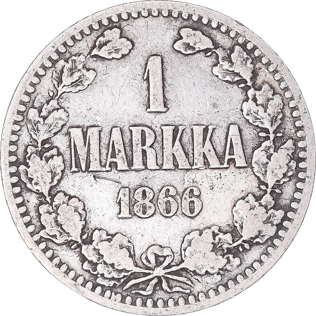 Moneta, Finlandia, Alexander II, Markka, 1866, Helsinki, MB, Argento, KM:3.1