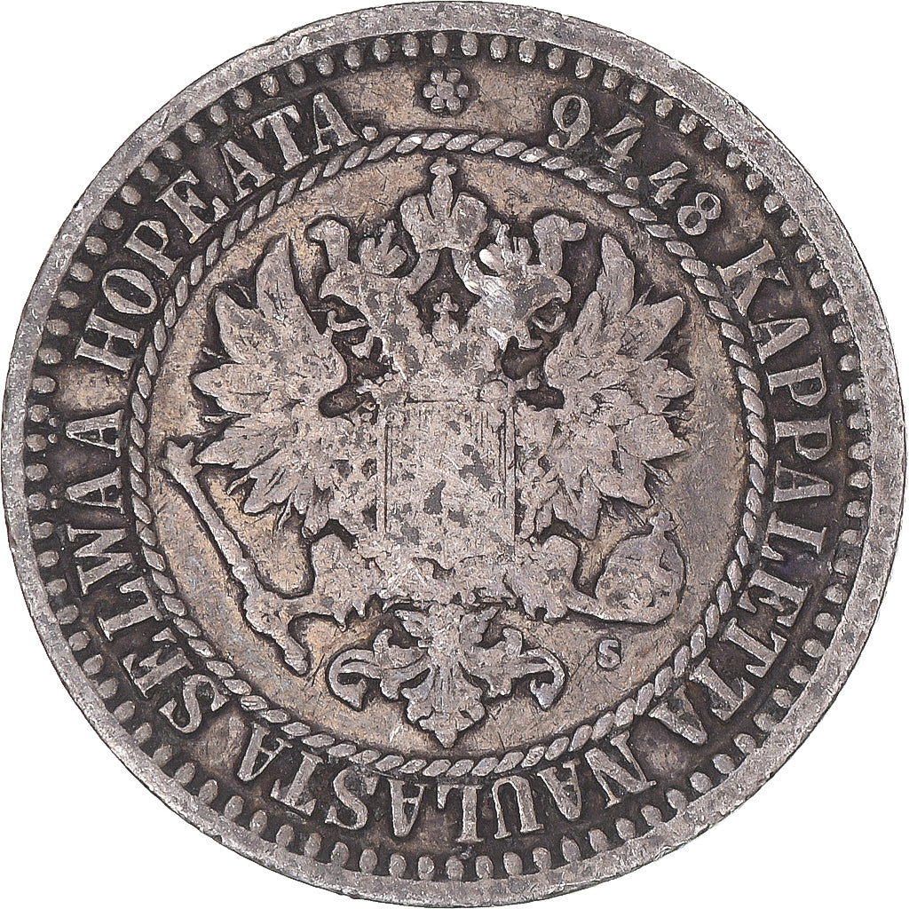 Coin, Finland, Alexander II, Markka, 1866, Helsinki, VF(20-25), Silver, KM:3.1