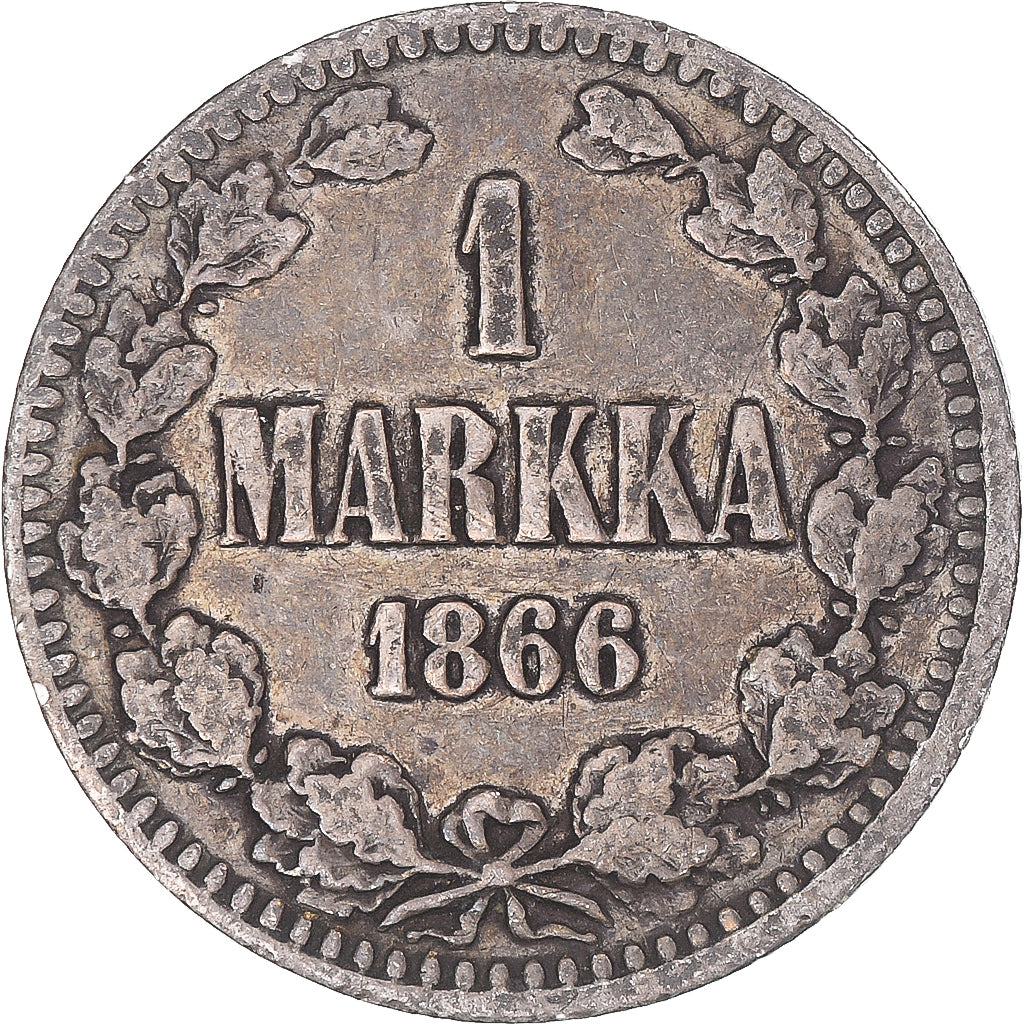 Coin, Finland, Alexander II, Markka, 1866, Helsinki, VF(20-25), Silver, KM:3.1