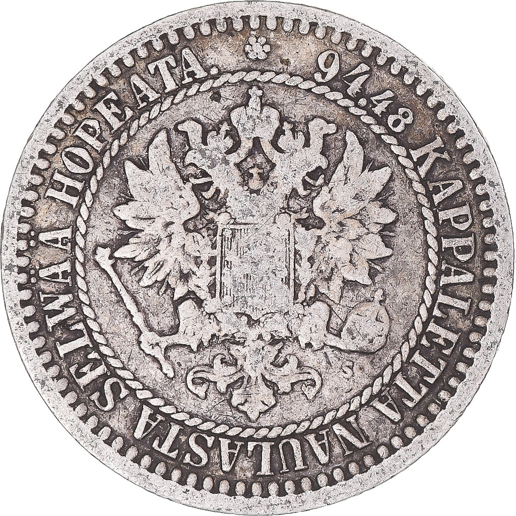 Moneta, Finlandia, Alexander II, Markka, 1866, Helsinki, MB+, Argento, KM:3.1