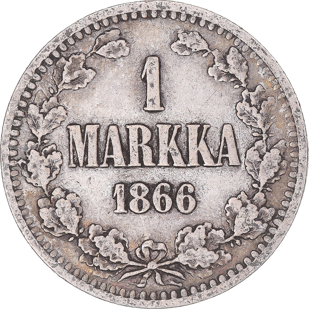 Coin, Finland, Alexander II, Markka, 1866, Helsinki, VF(30-35), Silver, KM:3.1
