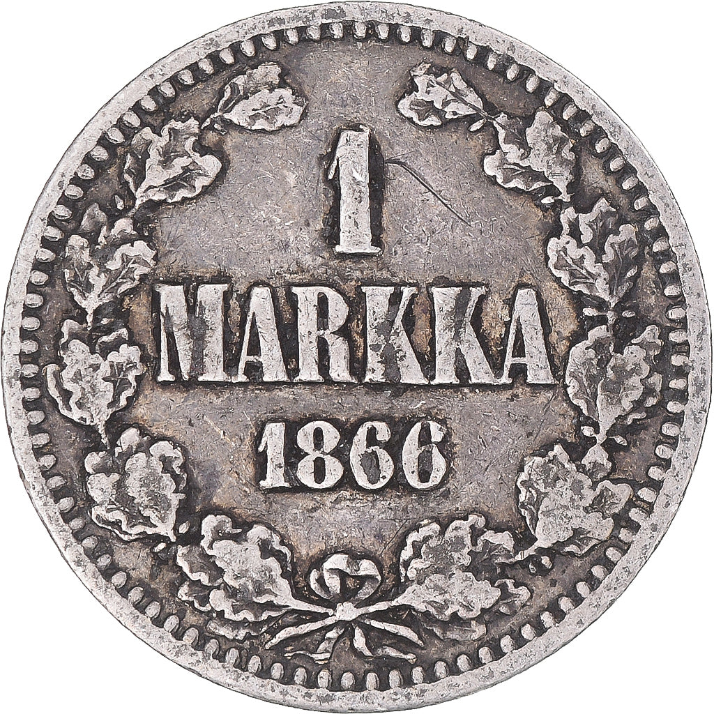 Monnaie, Finlande, Alexander II, Markka, 1866, Helsinki, TB+, Argent, KM:3.1