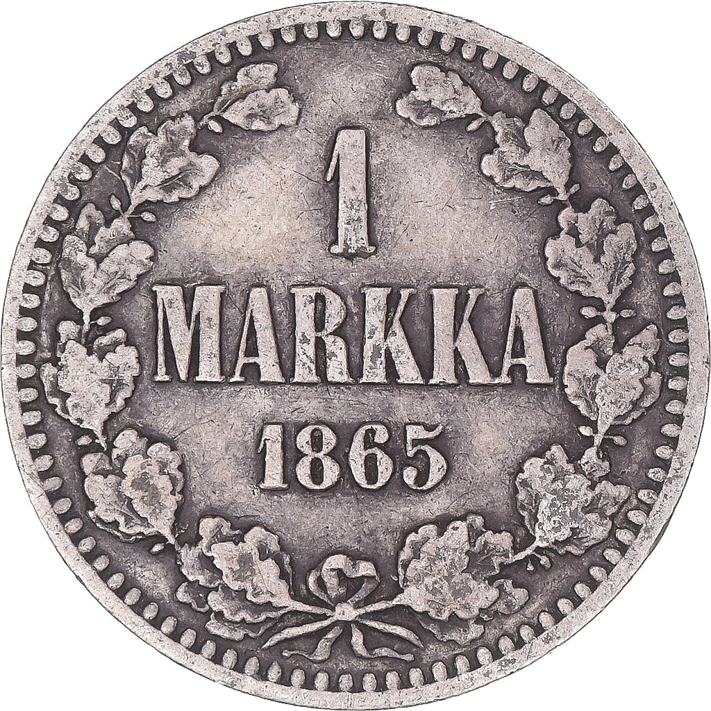 Moneda, Finlandia, Alexander II, Markka, 1865, Helsinki, MBC, Plata, KM:3.1