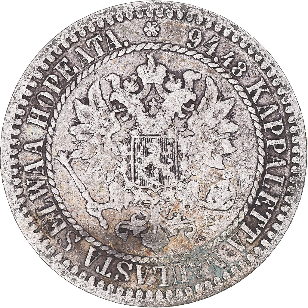 Coin, Finland, Alexander II, Markka, 1865, Helsinki, EF(40-45), Silver, KM:3.1