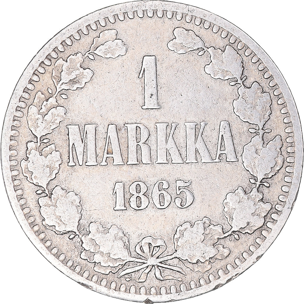 Moneta, Finlandia, Alexander II, Markka, 1865, Helsinki, MB+, Argento, KM:3.1