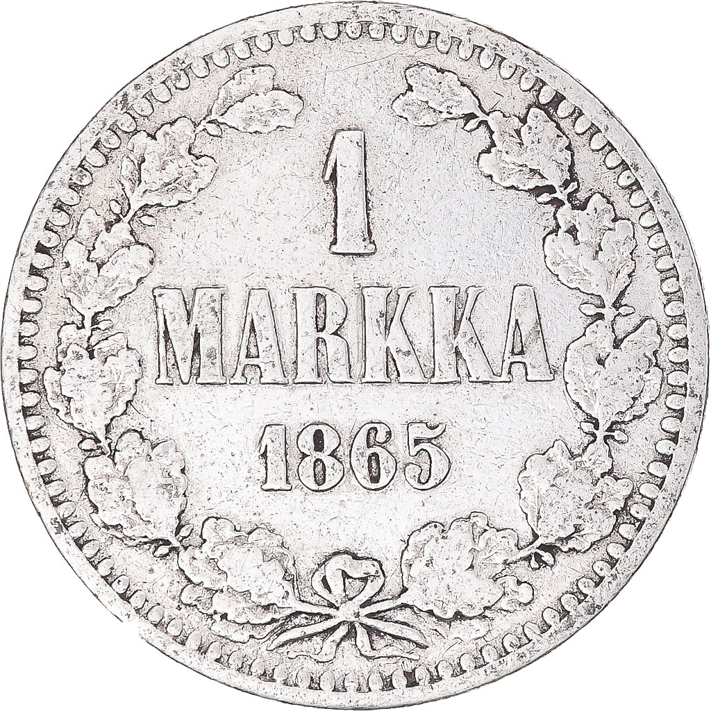 Moeda, Finlândia, Alexander II, Markka, 1865, Helsinki, VF(30-35), Prata
