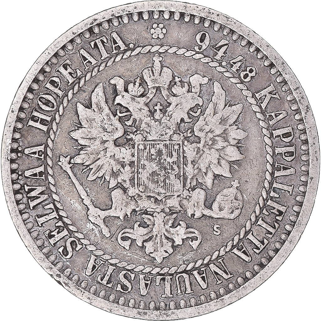 Coin, Finland, Alexander II, Markka, 1865, Helsinki, VF(30-35), Silver, KM:3.1