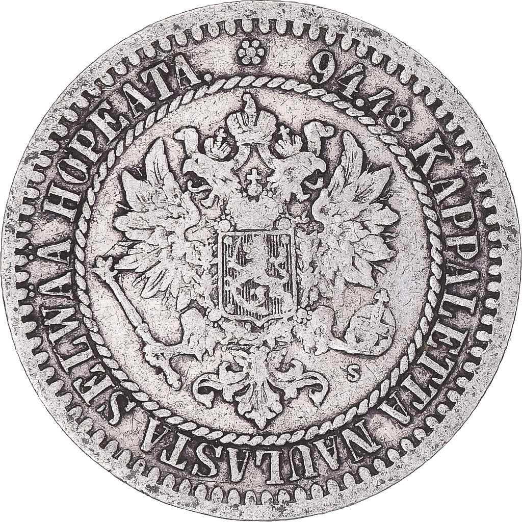 Coin, Finland, Alexander II, Markka, 1865, Helsinki, VF(30-35), Silver, KM:3.1