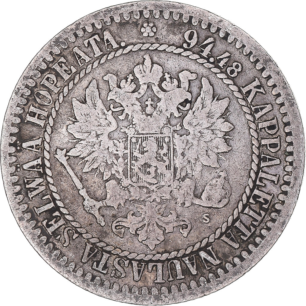 Coin, Finland, Alexander II, Markka, 1865, Helsinki, VF(30-35), Silver, KM:3.1
