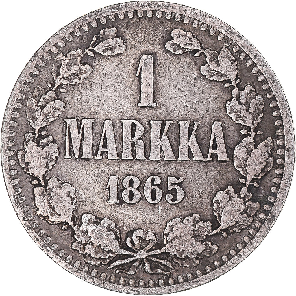 Coin, Finland, Alexander II, Markka, 1865, Helsinki, VF(30-35), Silver, KM:3.1