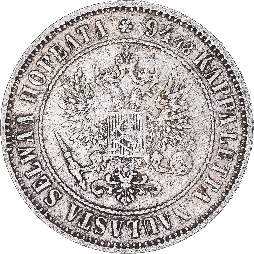 Moneta, Finlandia, Alexander III, Markka, 1892, Helsinki, MB+, Argento, KM:3.2