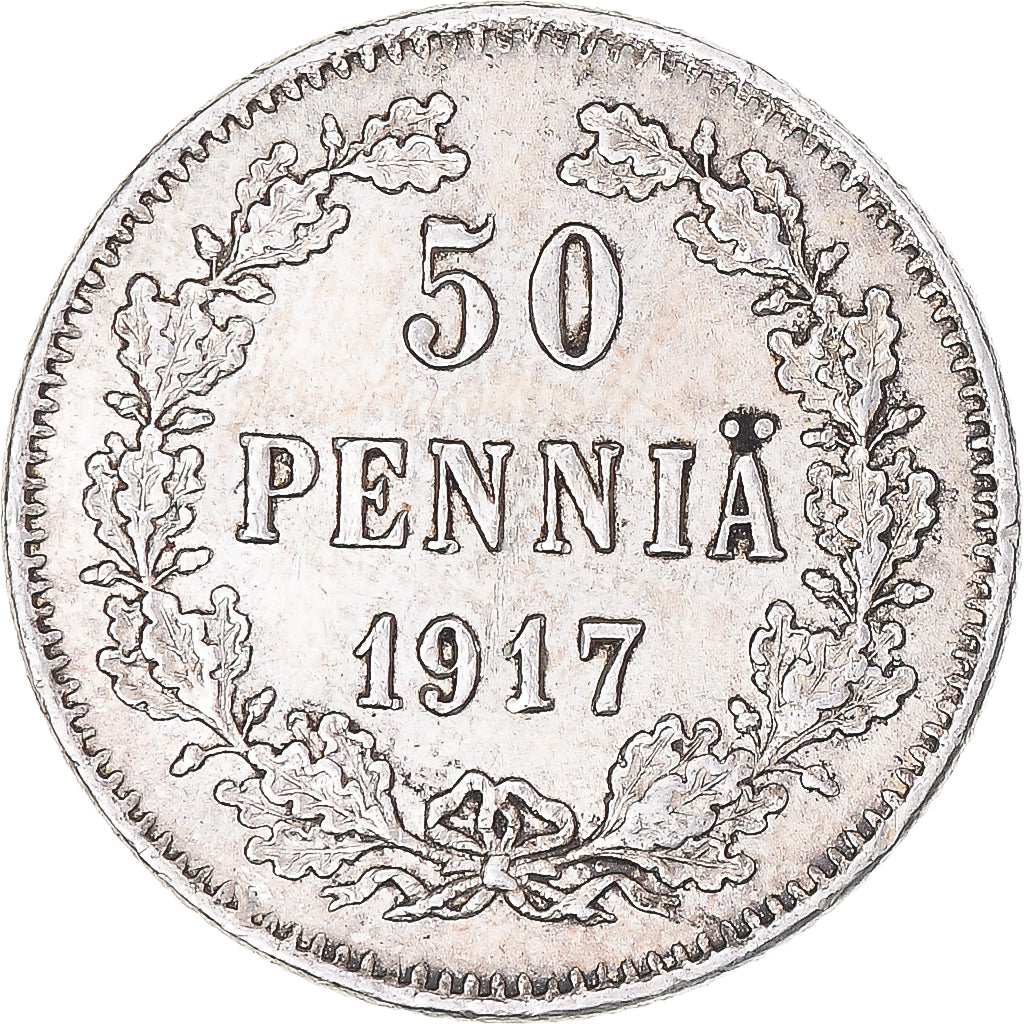 Moneta, Finlandia, Nicholas II, 50 Penniä, 1917, Helsinki, BB+, Argento, KM:2.2
