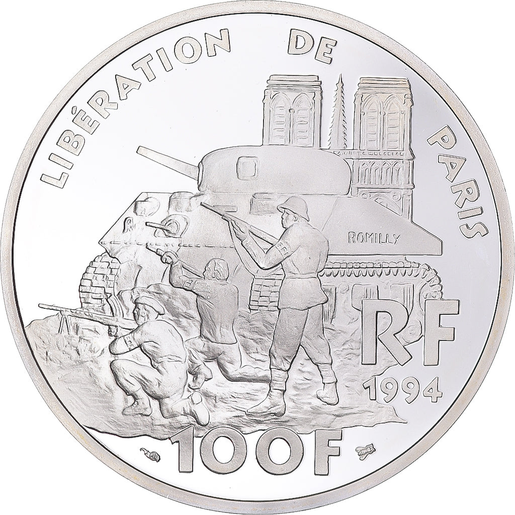 Coin, France, Libération de Paris, 100 Francs, 1994, Paris, MS(64), Silver