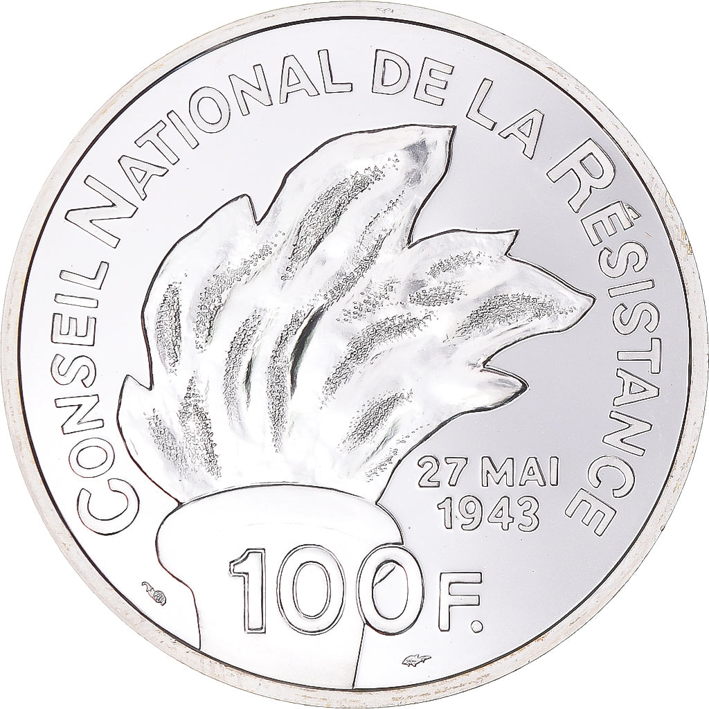 Coin, France, Jean Moulin, 100 Francs, 1993, Paris, MS(64), Silver