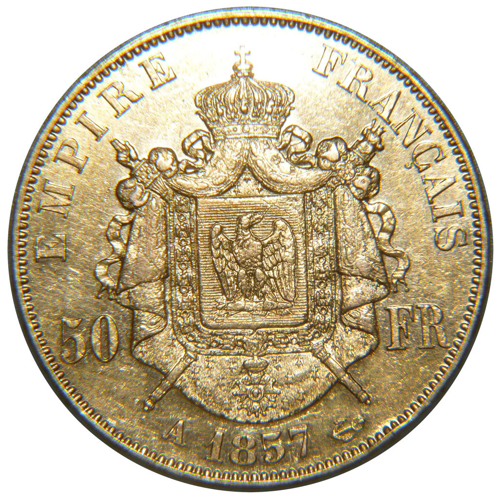 FRANCE, Napoléon III, 50 Francs, 1857, Paris, EF(40-45), Gold, Gadoury #1111, 1.