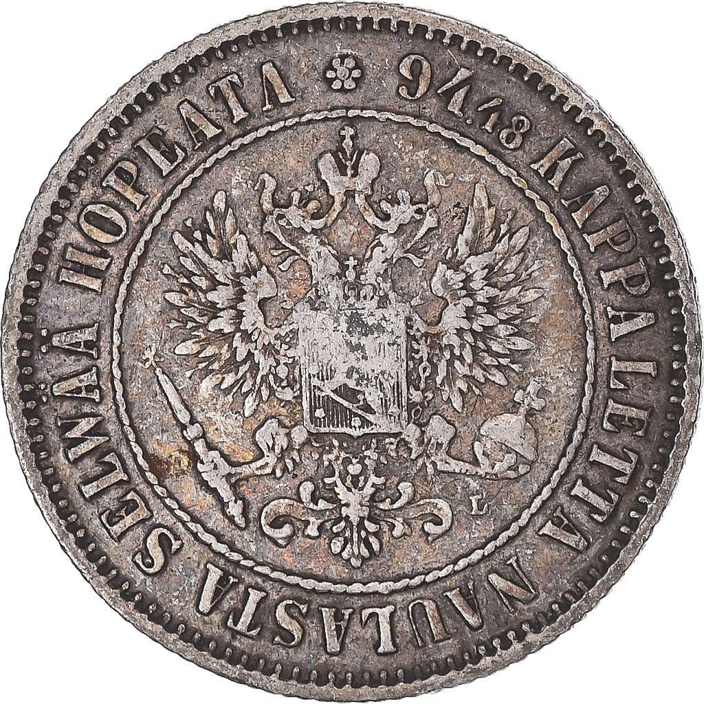 Moneda, Finlandia, Alexander III, Markka, 1890, Helsinki, BC+, Plata, KM:3.2