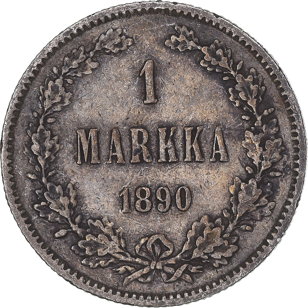 Moneda, Finlandia, Alexander III, Markka, 1890, Helsinki, BC+, Plata, KM:3.2