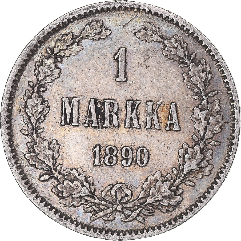 Moneda, Finlandia, Alexander III, Markka, 1890, Helsinki, MBC+, Plata, KM:3.2