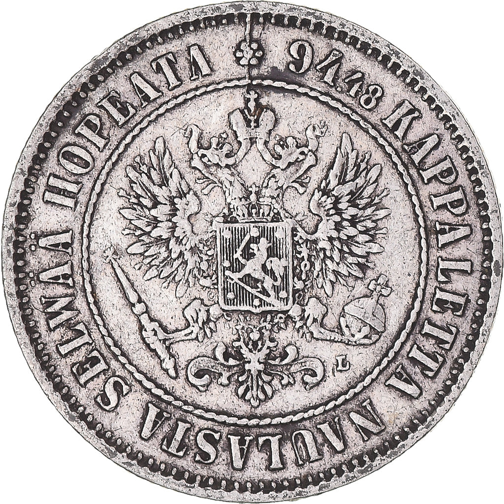 Moneda, Finlandia, Alexander III, Markka, 1890, Helsinki, MBC+, Plata, KM:3.2