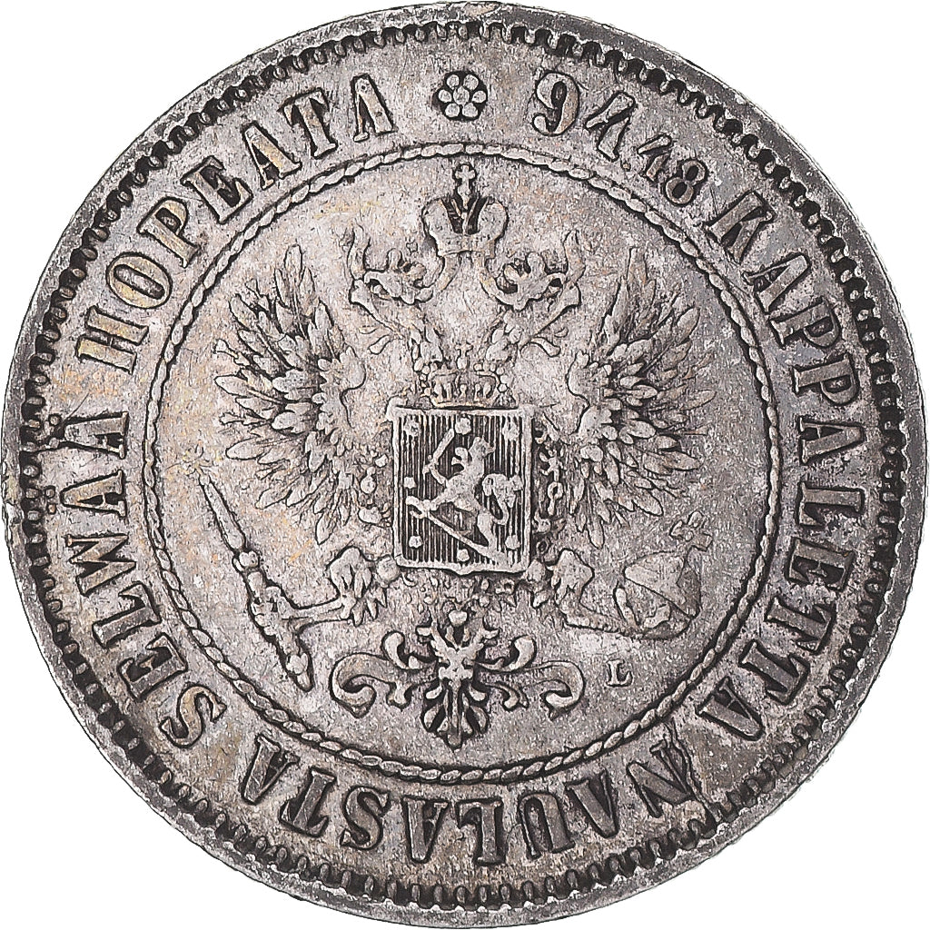 Moeda, Finlândia, Alexander III, Markka, 1890, Helsinki, EF(40-45), Prata