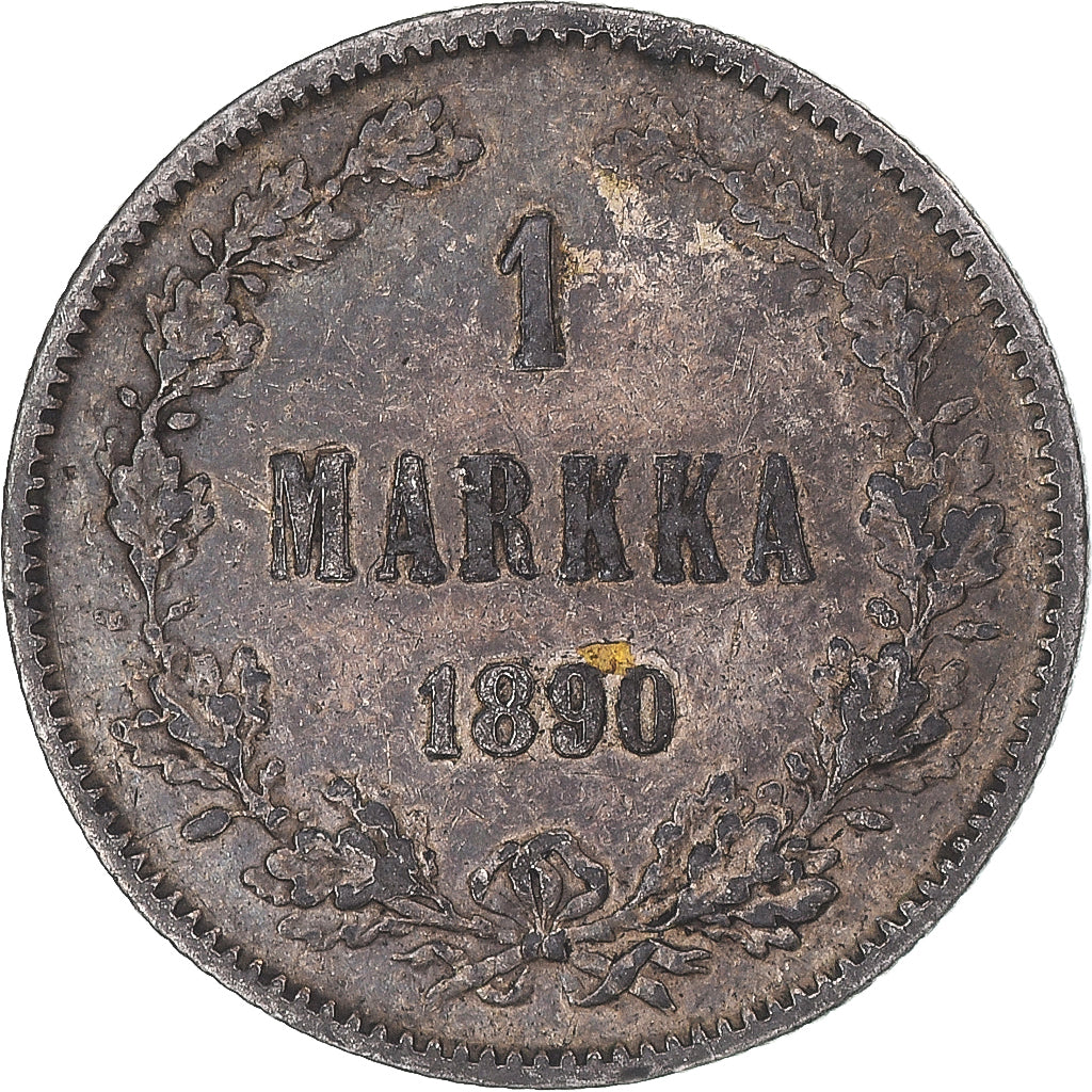 Moeda, Finlândia, Alexander III, Markka, 1890, Helsinki, VF(30-35), Prata