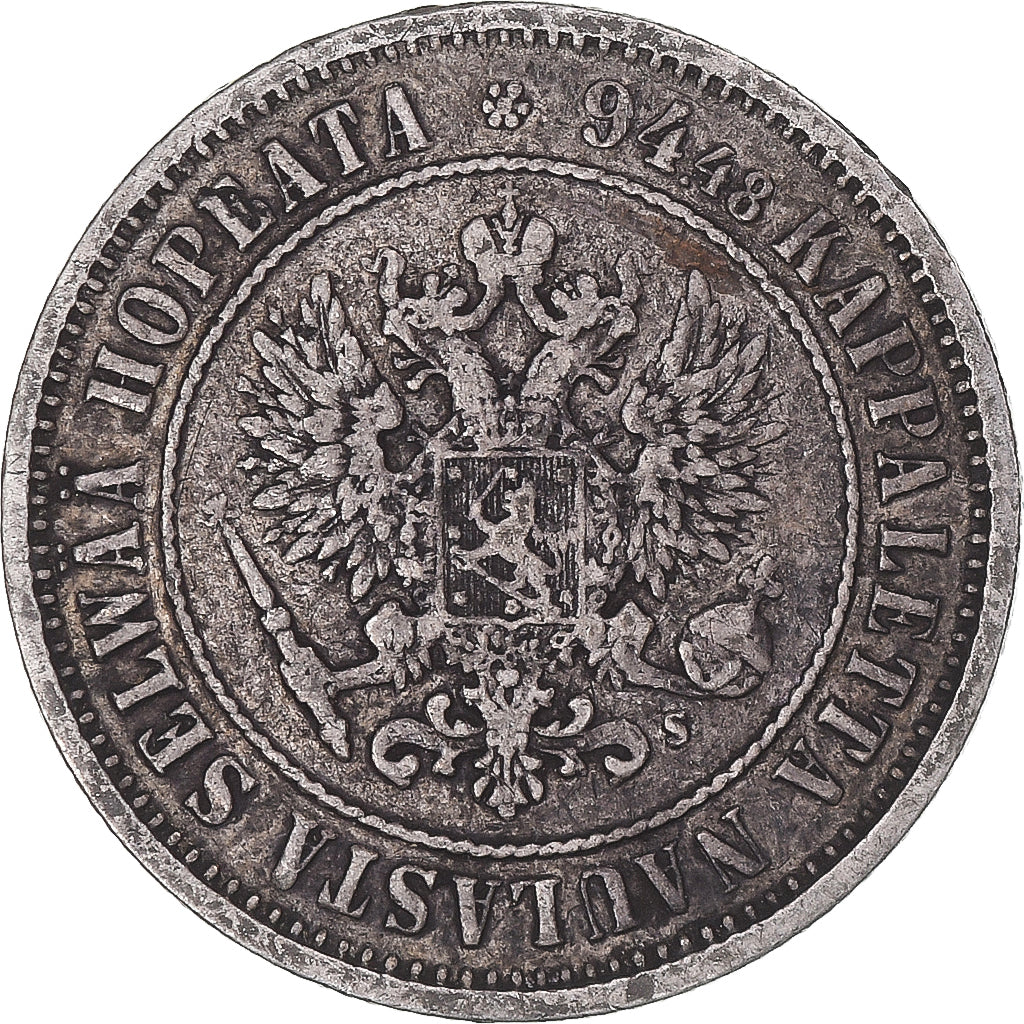 Moeda, Finlândia, Alexander II, Markka, 1874, Helsinki, EF(40-45), Prata