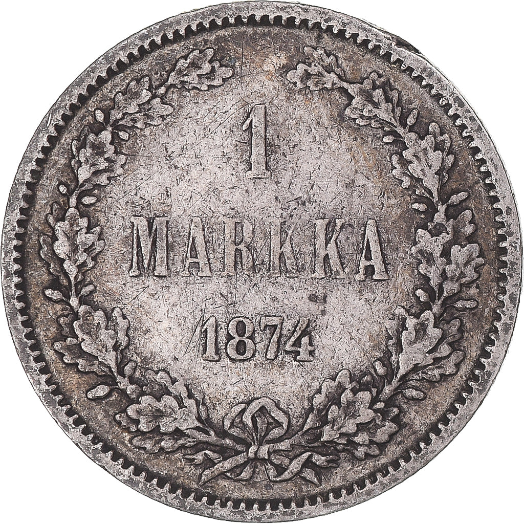 Moeda, Finlândia, Alexander II, Markka, 1874, Helsinki, EF(40-45), Prata