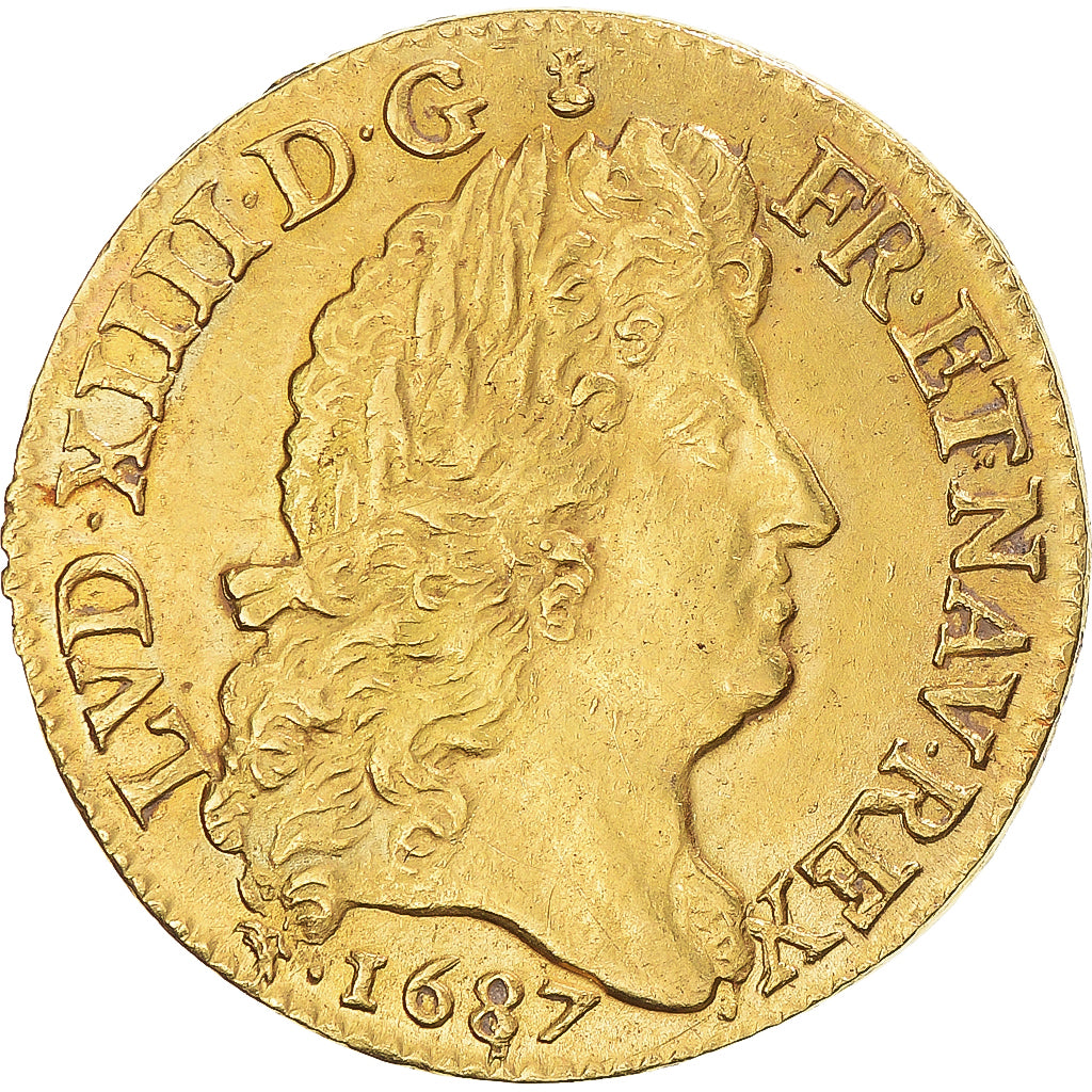Coin, France, Louis XIV, Louis d'or à la perruque, 1687, Lyon, AU(55-58), Gold