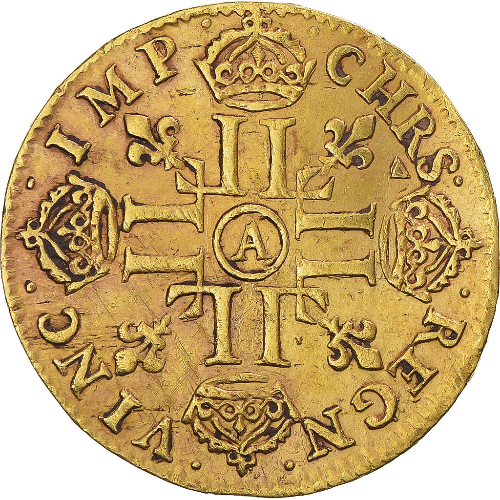 Moeda, França, Louis XIV, Louis d'or à la mèche longue, 1653, Paris