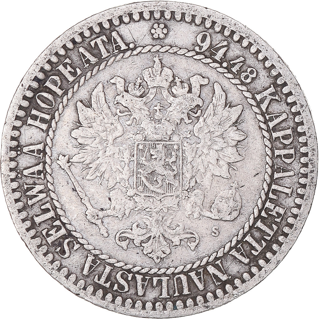 Moneta, Finlandia, Alexander II, Markka, 1865, Helsinki, BB, Argento, KM:3.1