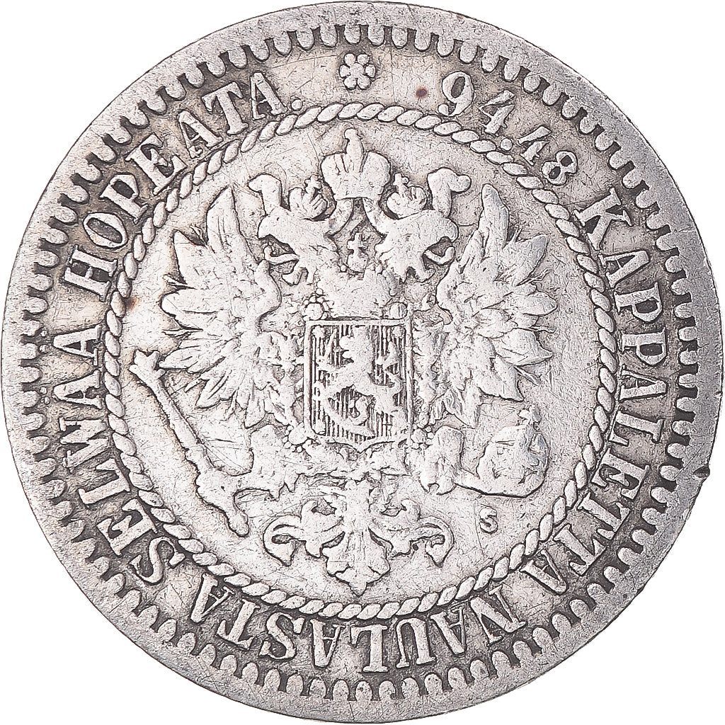 Moeda, Finlândia, Alexander II, Markka, 1865, Helsinki, EF(40-45), Prata