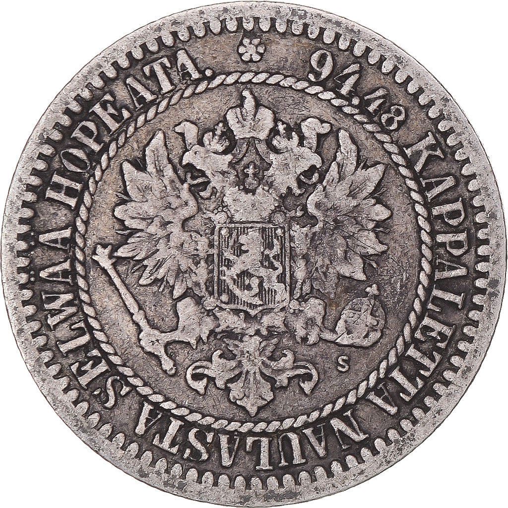 Moneta, Finlandia, Alexander II, Markka, 1865, Helsinki, BB, Argento, KM:3.1