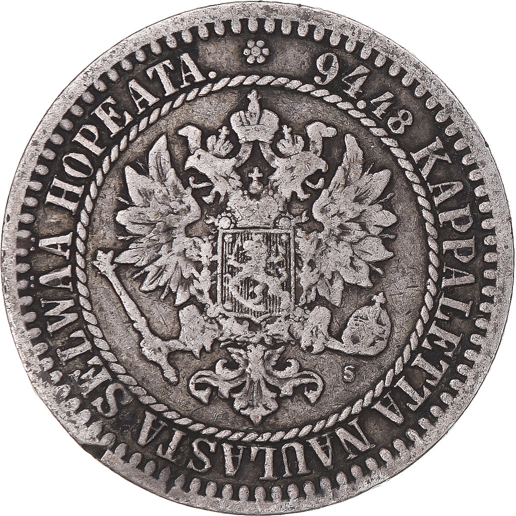Coin, Finland, Alexander II, Markka, 1865, Helsinki, EF(40-45), Silver, KM:3.1