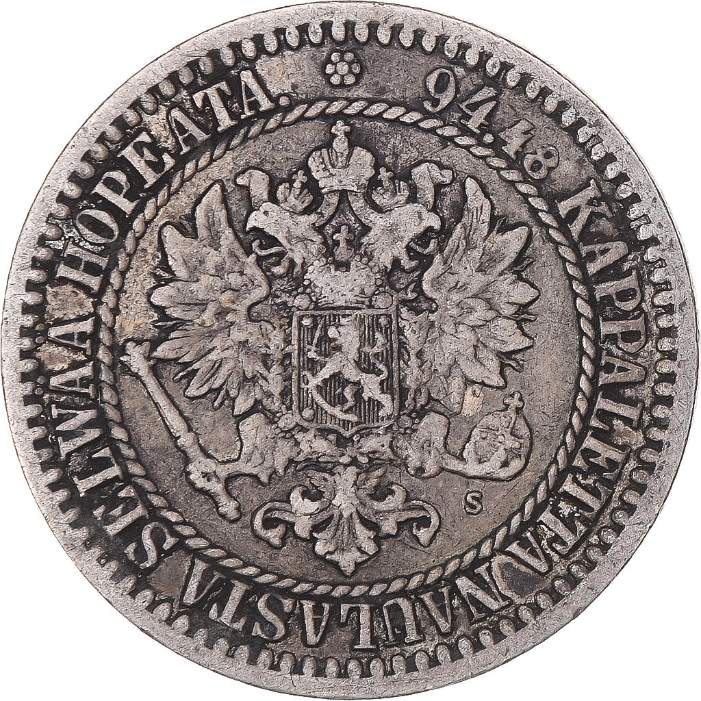 Moneta, Finlandia, Alexander II, Markka, 1865, Helsinki, BB, Argento, KM:3.1
