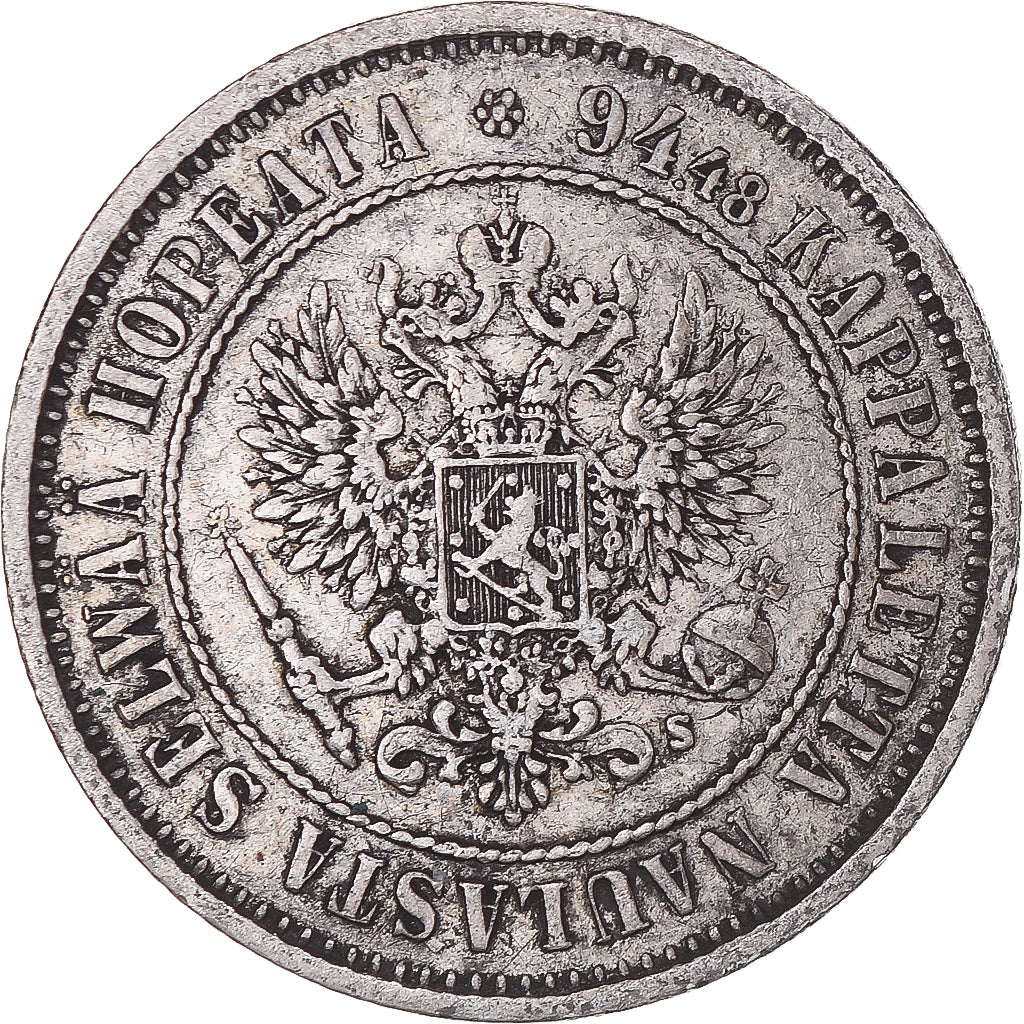 Moneda, Finlandia, Alexander II, Markka, 1874, Helsinki, MBC+, Plata, KM:3.2