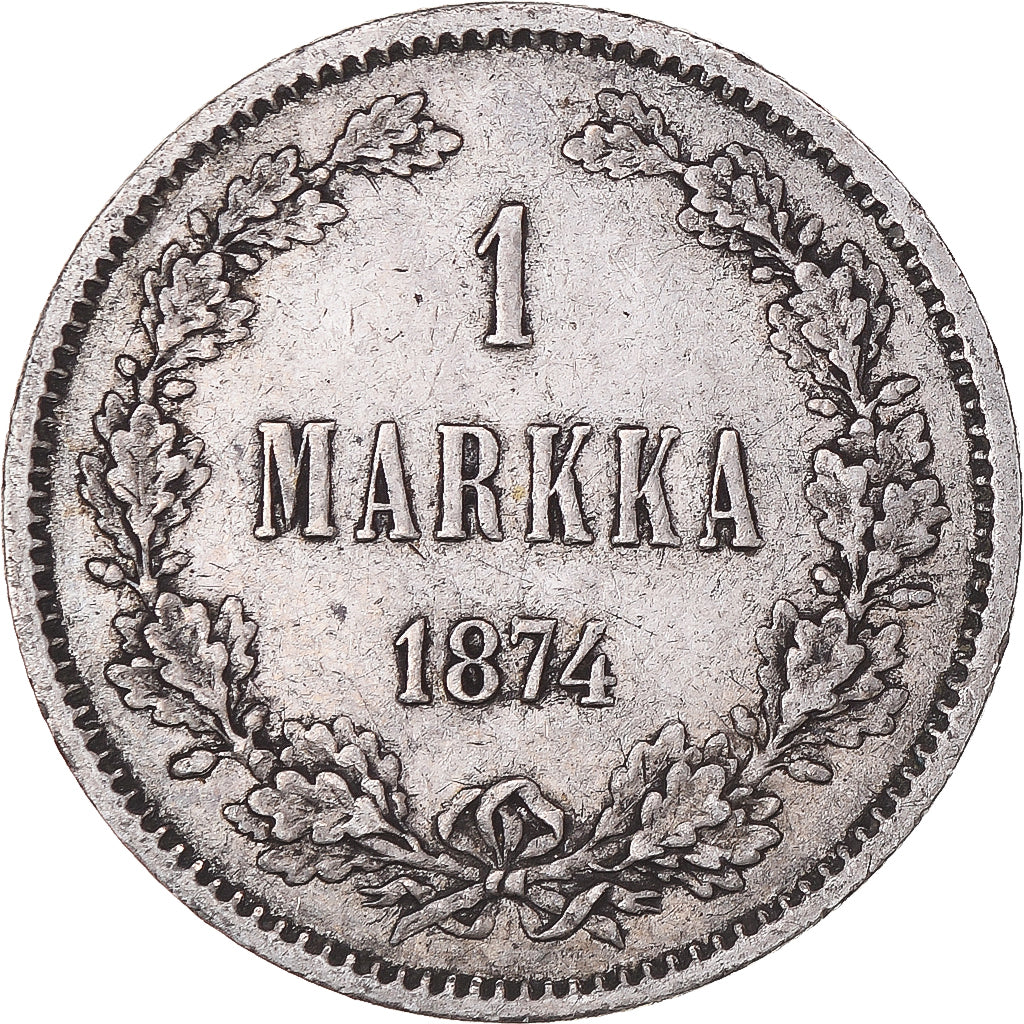 Moneda, Finlandia, Alexander II, Markka, 1874, Helsinki, MBC+, Plata, KM:3.2