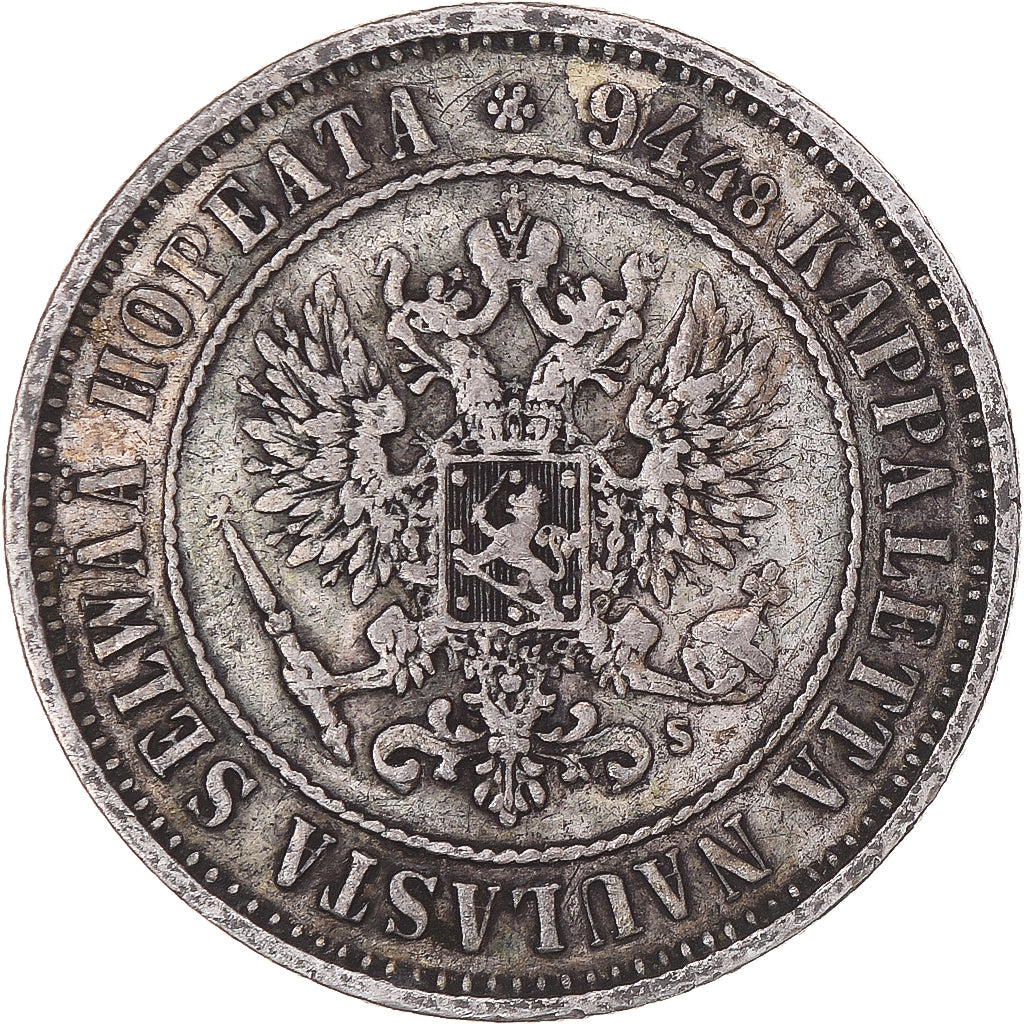 Moneda, Finlandia, Alexander II, Markka, 1874, Helsinki, MBC, Plata, KM:3.2