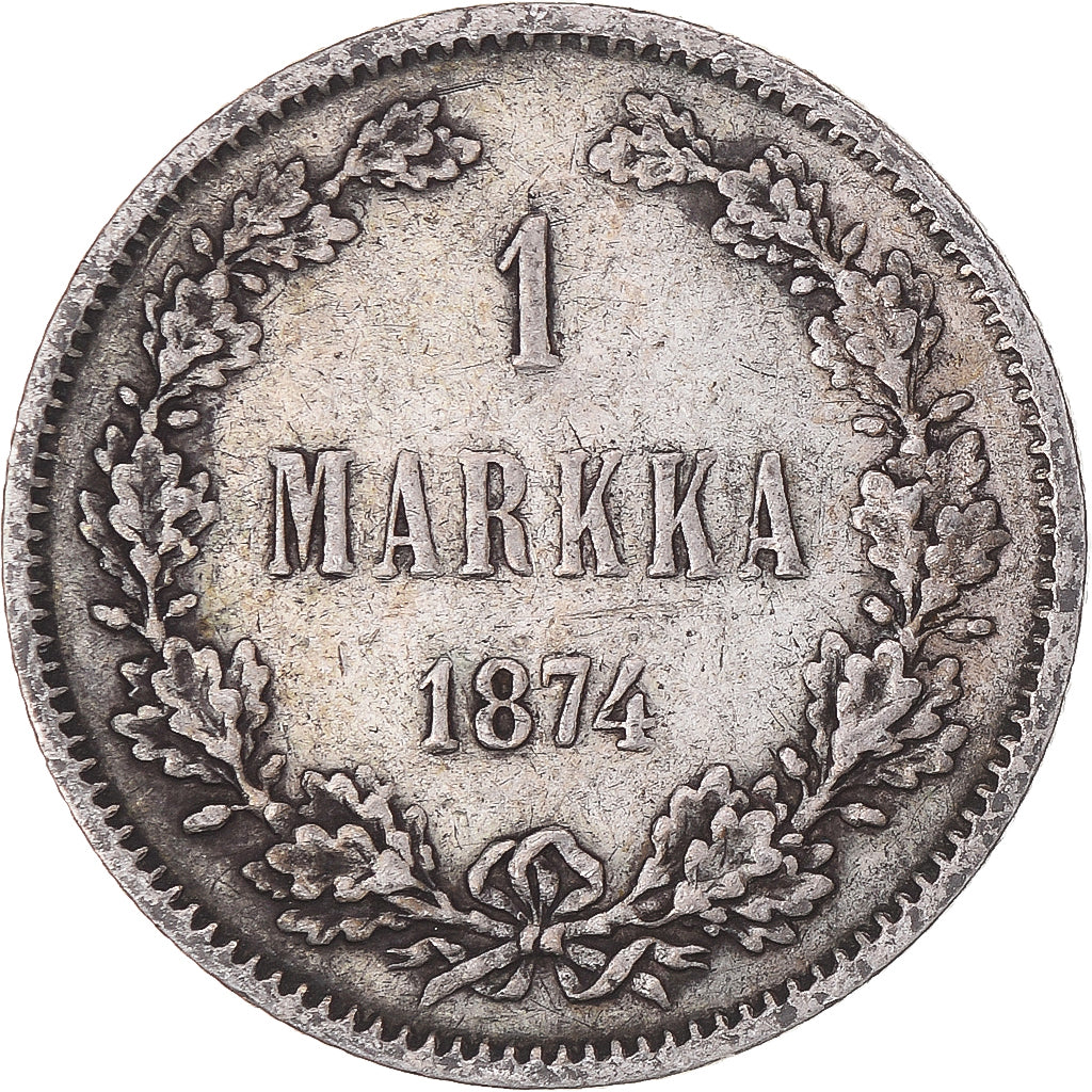 Moneda, Finlandia, Alexander II, Markka, 1874, Helsinki, MBC, Plata, KM:3.2