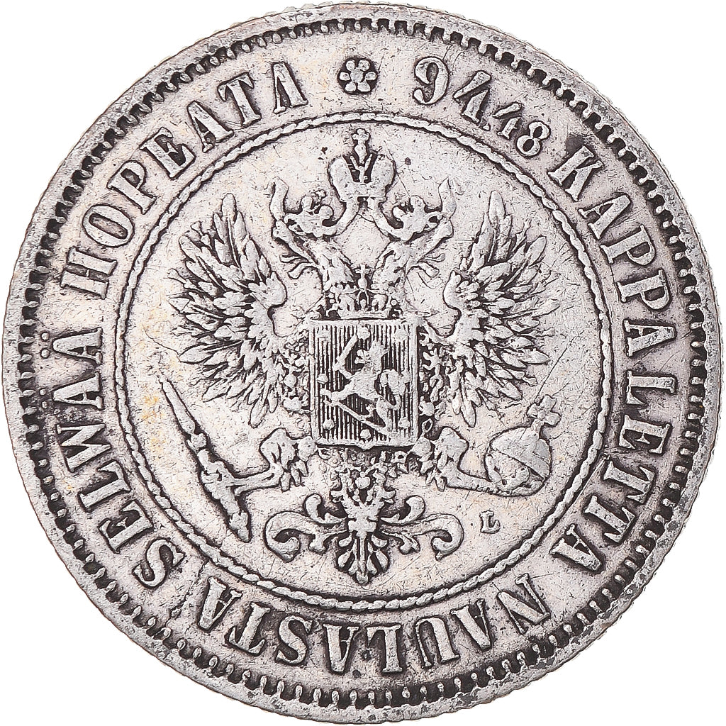 Moneta, Finlandia, Alexander III, Markka, 1890, Helsinki, EF(40-45), Srebro
