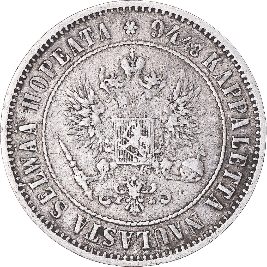 Moeda, Finlândia, Alexander III, Markka, 1890, Helsinki, EF(40-45), Prata