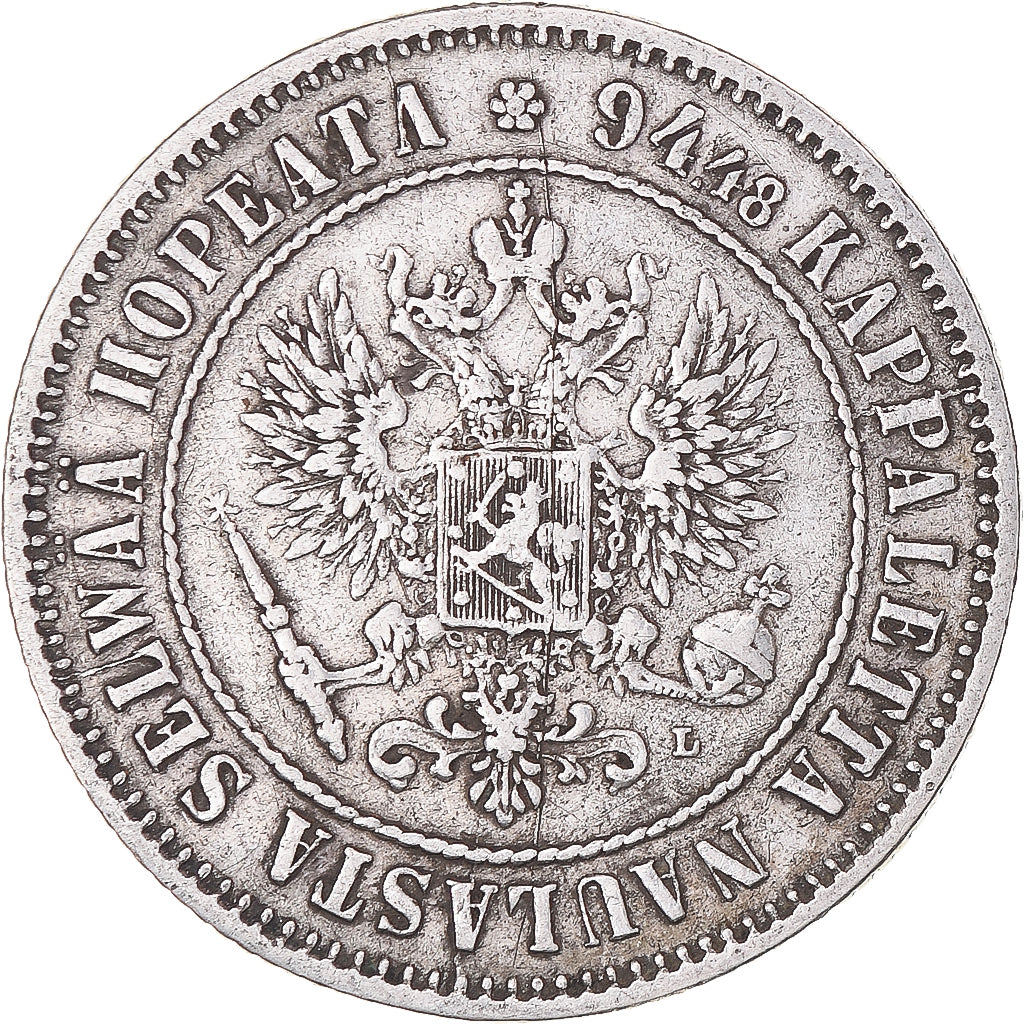 Moeda, Finlândia, Alexander III, Markka, 1890, Helsinki, EF(40-45), Prata