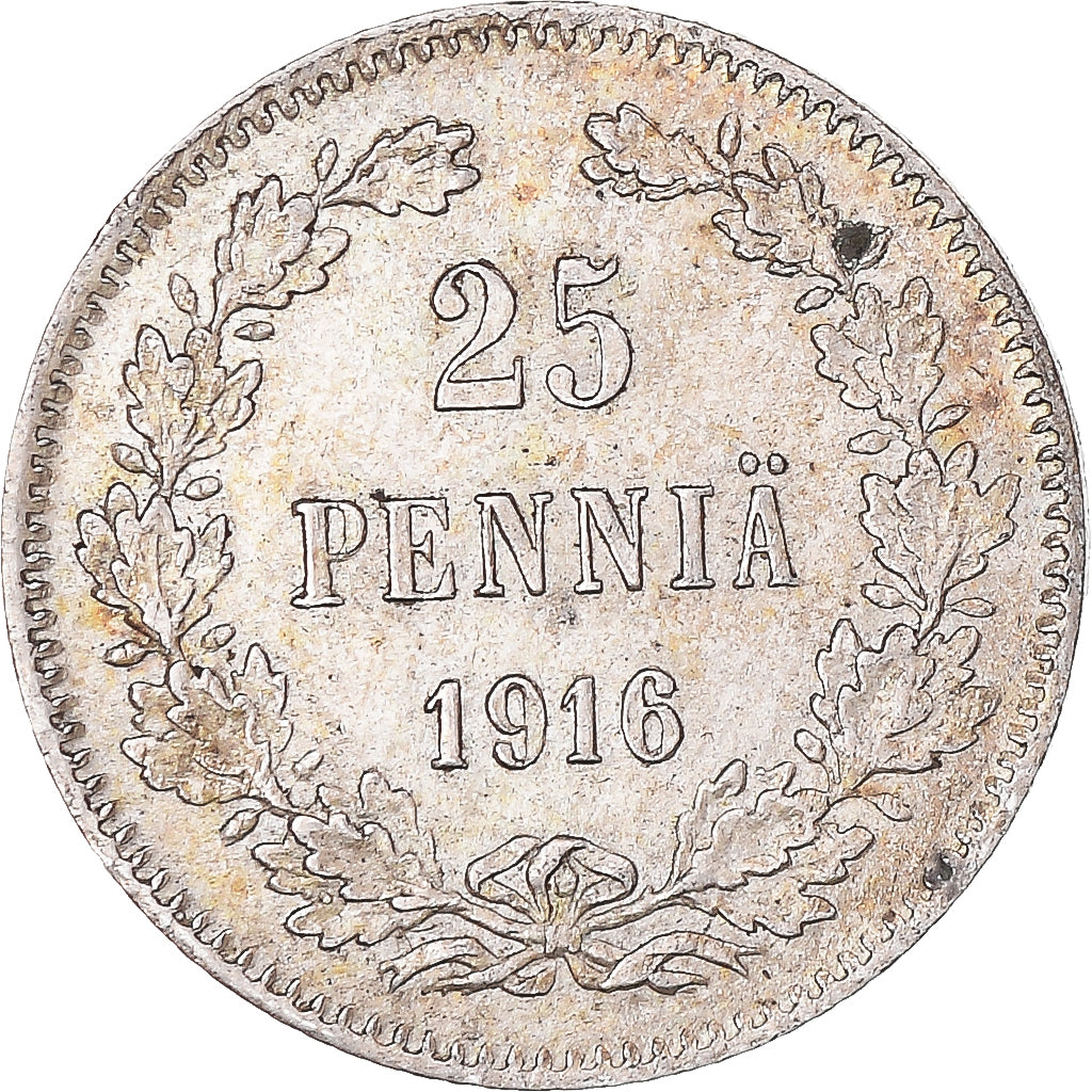 Moneta, Finlandia, Nicholas II, 25 Penniä, 1916, Helsinki, BB+, Argento, KM:6.2